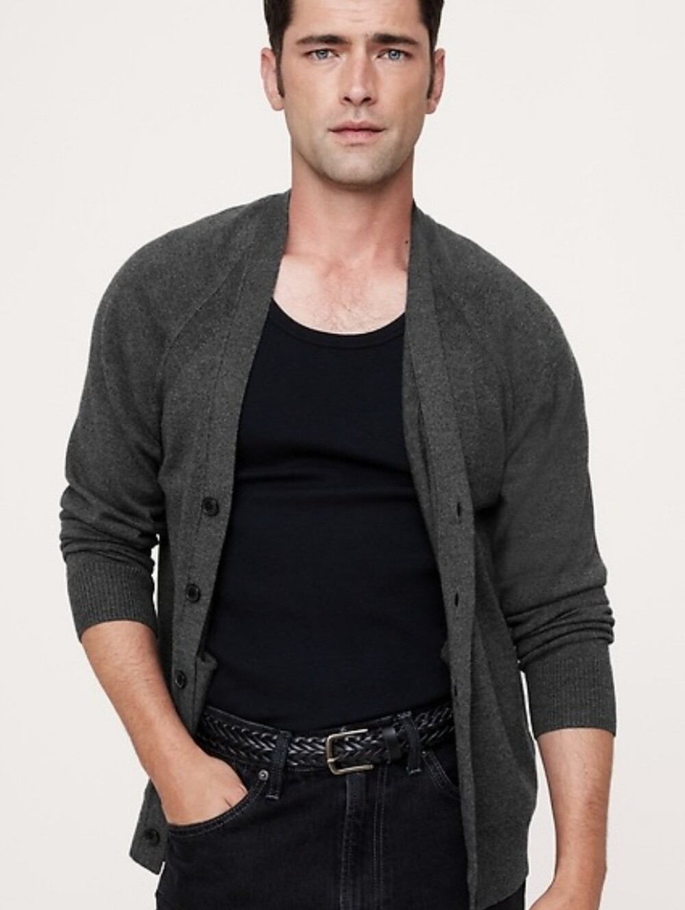 Banana Republic Men's Italian Merino Cardigan Sweater Dark Charcoal Gray Sz XLT
